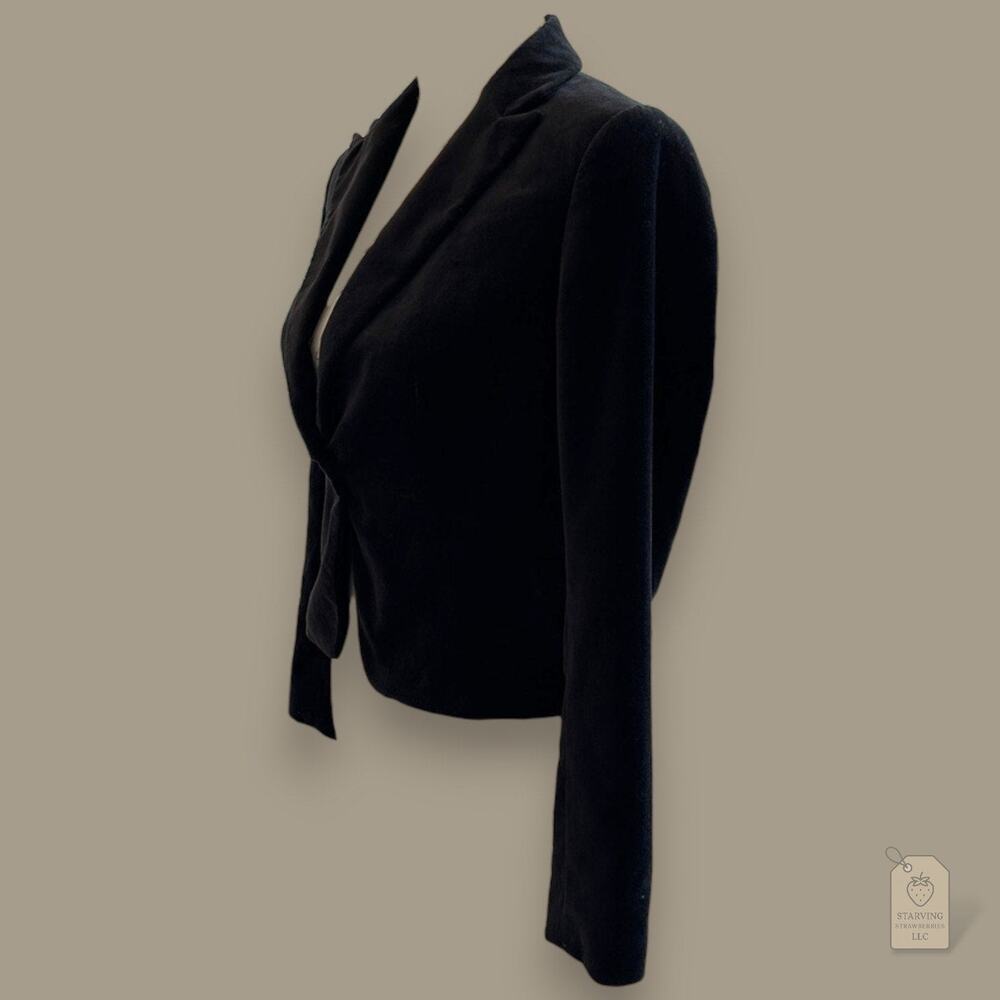 Black Cotton Velvet Blazer Women's Size 0 | Fitted Button Front - Picture 5 of 10